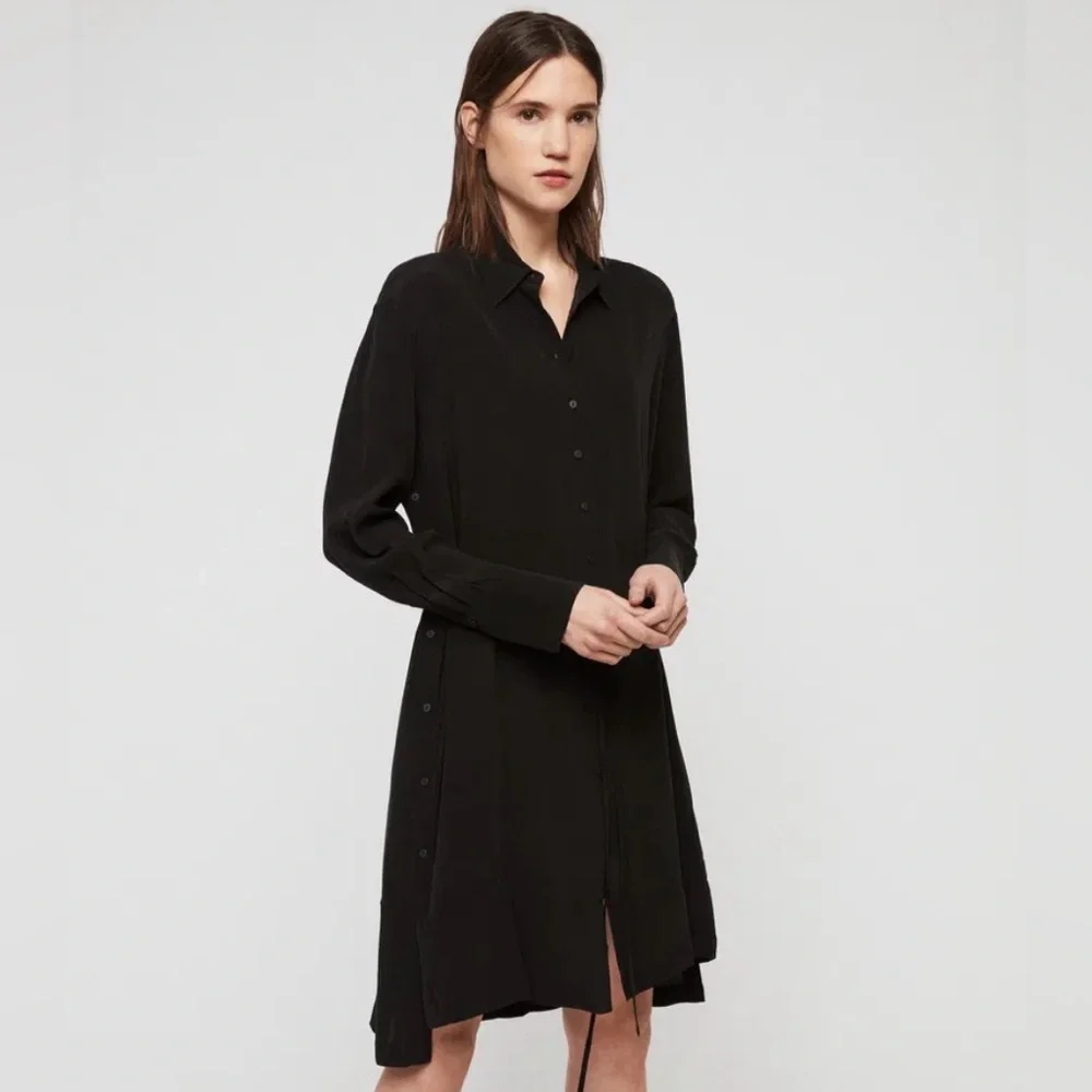 ALLSAINTS Black Anya Long Sleeve Button Down Dress
